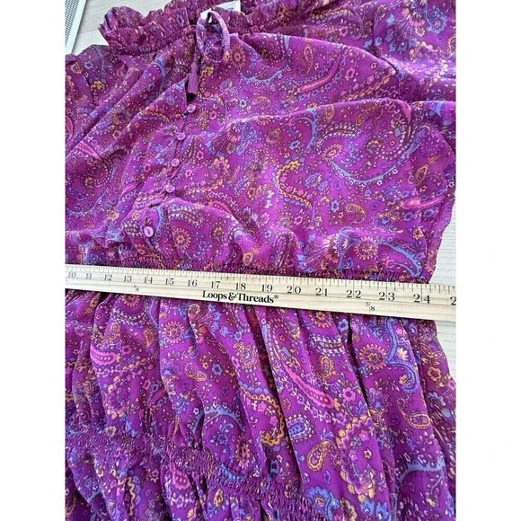 Beach Lunch Lounge Floral Cottagecore Tiered Midi Dress XL long sleeve Coastal - Picture 9 of 11